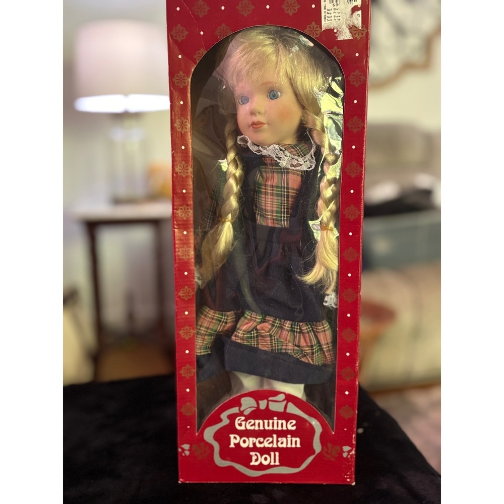 Silvestri 16 Inch Genuine Porcelain Doll Blonde Braids Plaid Dress 66111014T NIB